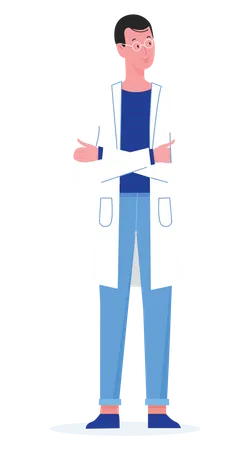 Male doctor standing with cross hands  Illustration