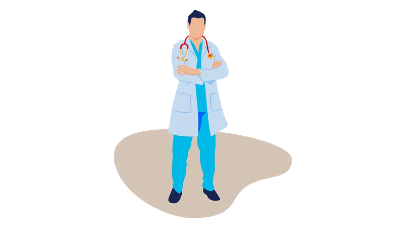 Male doctor standing with cross hands  Illustration