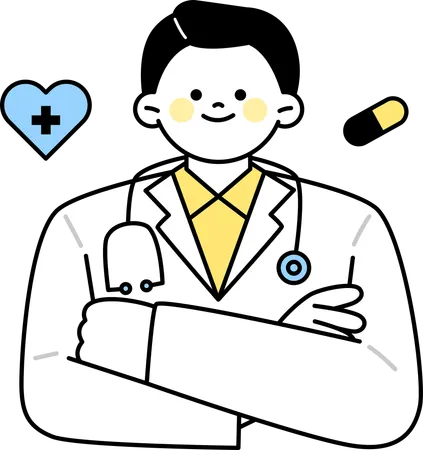 Male doctor standing with folded arms  Illustration