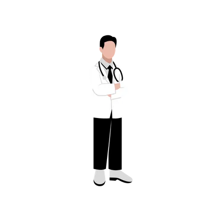 Male doctor standing with folded hands  Illustration