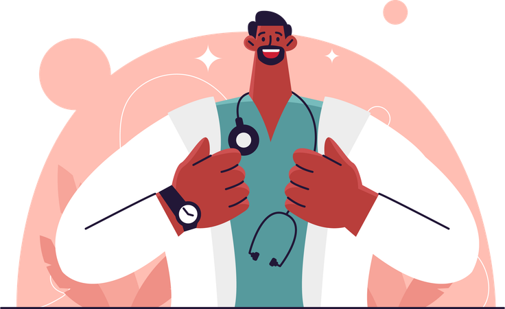 Male doctor standing with stethoscope  Illustration