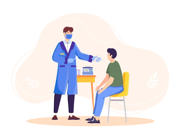 Male doctor take covid rapid test  Illustration