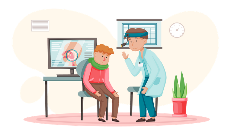 Male doctor treating boy  일러스트레이션