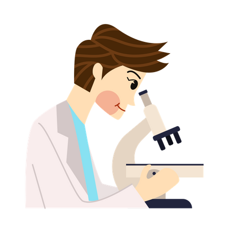 Male Doctor use Microscope Illustration