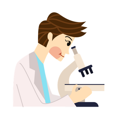 Male Doctor use Microscope  일러스트레이션