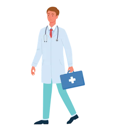 Male Doctor walking with medical kit  Illustration