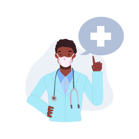 Male Doctor wearing Medical Face Mask and giving health advice Illustration