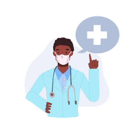 Male Doctor wearing Medical Face Mask and giving health advice Illustration