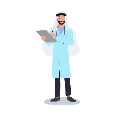 Male Muslim And Arab Doctor Character With Checklist Hospital Worker And Medical Staff Illustration
