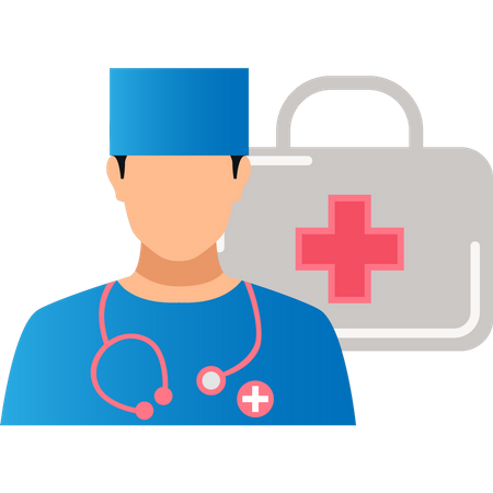 Male doctor with first aid kit  Illustration