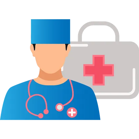 Male doctor with first aid kit  Illustration