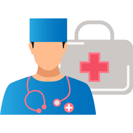 Male doctor with first aid kit  Illustration