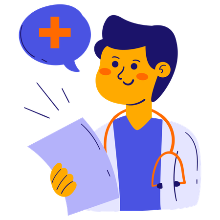 Male doctor with medical report  Illustration
