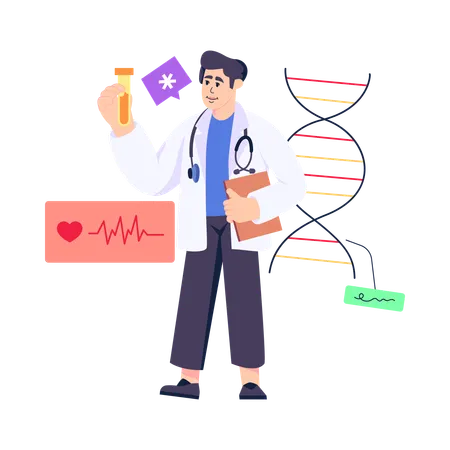 Male doctor with medical report  Illustration