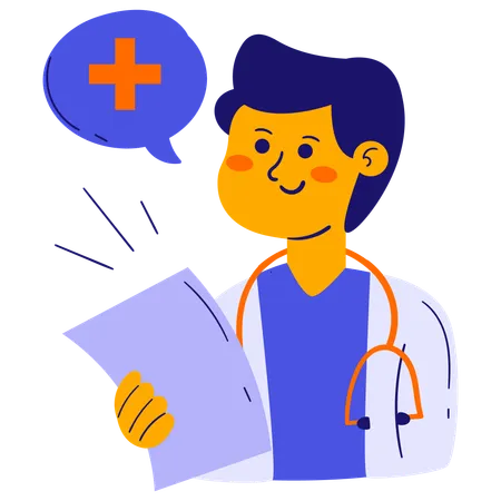 Male doctor with medical report  Illustration