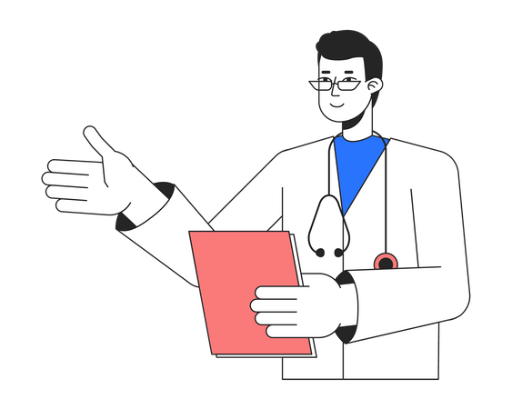 Male doctor with medical reports  Illustration