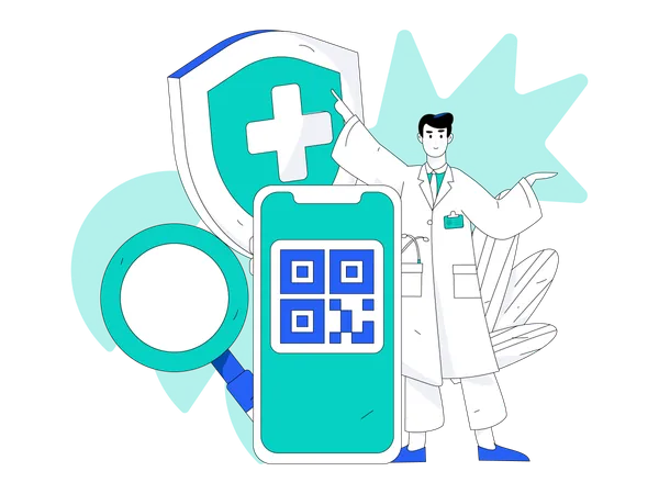 Male doctor with qr code  Illustration
