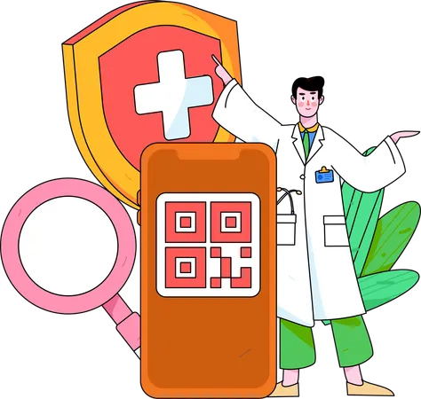 Male doctor with qr code  Illustration