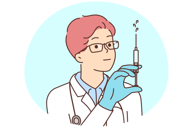 Male doctor with syringe in hands  Illustration