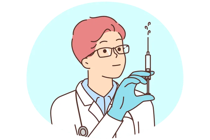 Male doctor with syringe in hands  Illustration
