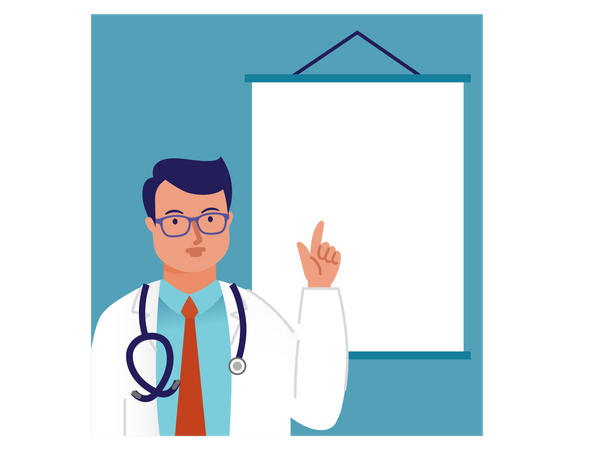 Male doctor with white board Illustration