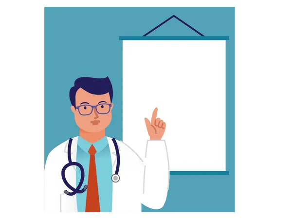 Male doctor with white board Illustration