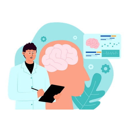 Male doctor research on neuroscience Illustration