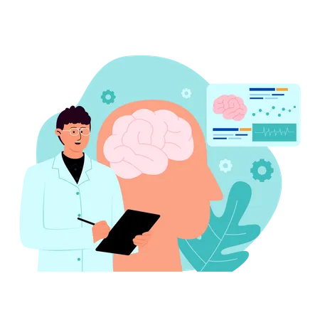 Male doctor research on neuroscience  Illustration