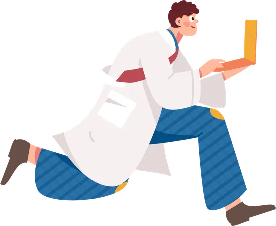 Male Doctor Working on Laptop  Illustration