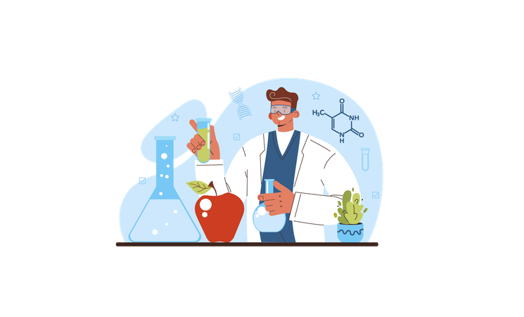 Male doctor working on science research  Illustration