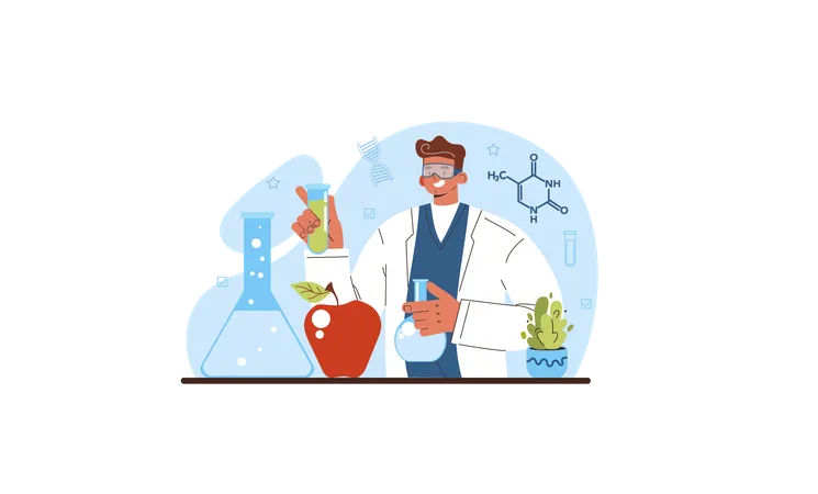 Male doctor working on science research  Illustration