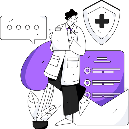 Male doctor write medical report  Illustration