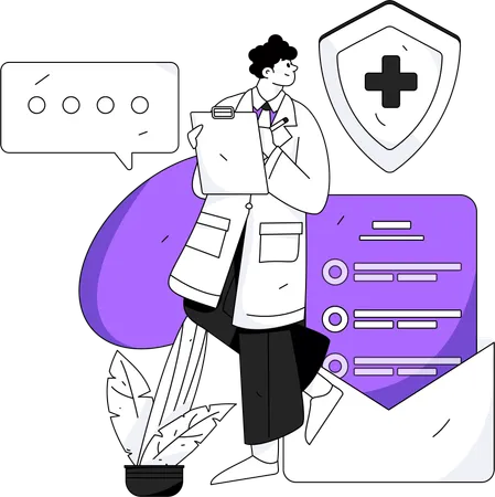 Male doctor write medical report  Illustration