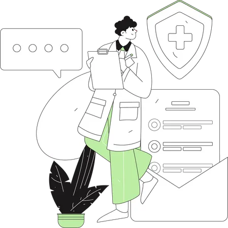 Male doctor write medical report  Illustration