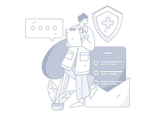 Male doctor write medical report  Illustration