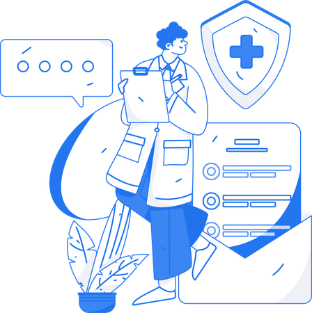 Male doctor write medical report  Illustration