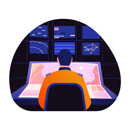 Male doing ar analyzing on advanced system  Illustration