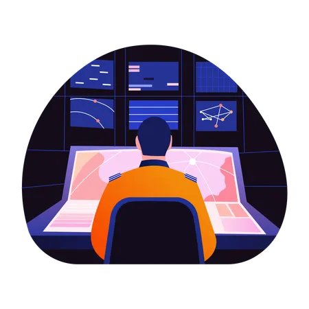 Male doing ar analyzing on advanced system  Illustration