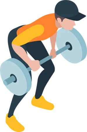 Male doing back workout with barbell  Illustration