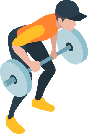 Male doing back workout with barbell  Illustration