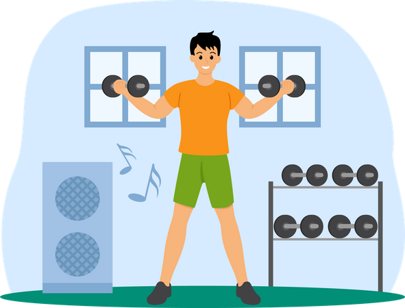 Male doing bicep workout with dumbbell  イラスト