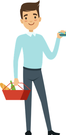 Male doing card payment in supermarket Illustration
