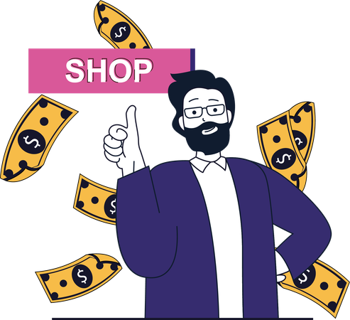 Male Doing Cash Shopping  Illustration