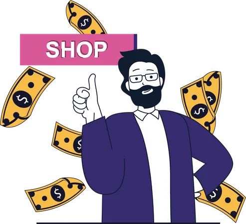 Male Doing Cash Shopping  Illustration