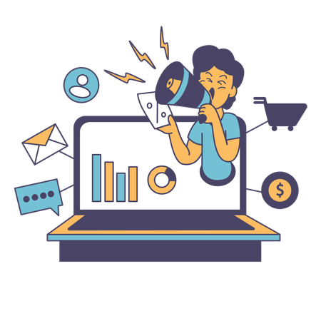 Male Doing Digital Marketing on Laptop  Illustration