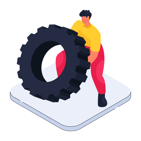 Male doing exercise with tire  イラスト