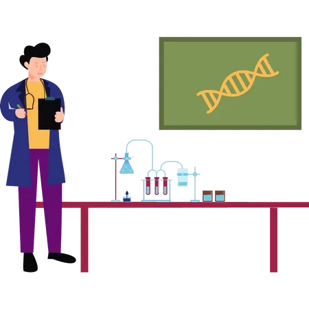 Male doing experiments in laboratory  Illustration