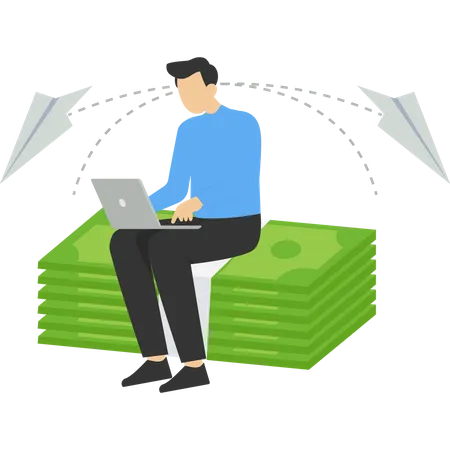 Male doing money transaction on laptop  Illustration