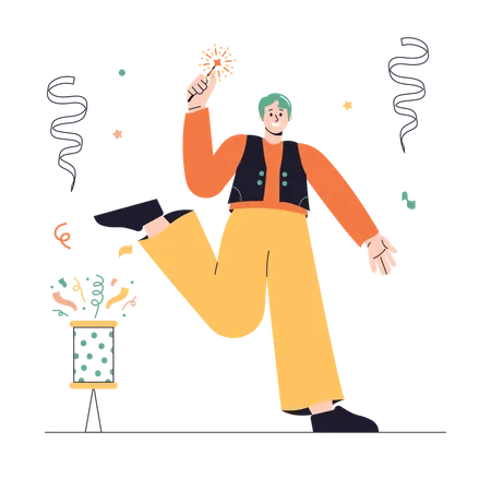 Male doing New Year Party  Illustration