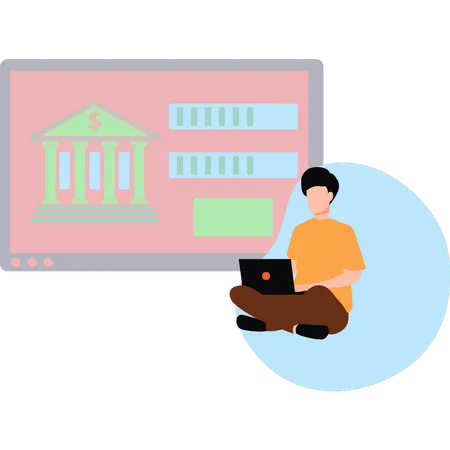 Male doing online banking  Illustration